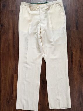 GALANTE Italy 100% Luxury LINEN Trousers Mens 38 Off White Cream Unhemmed Vtg